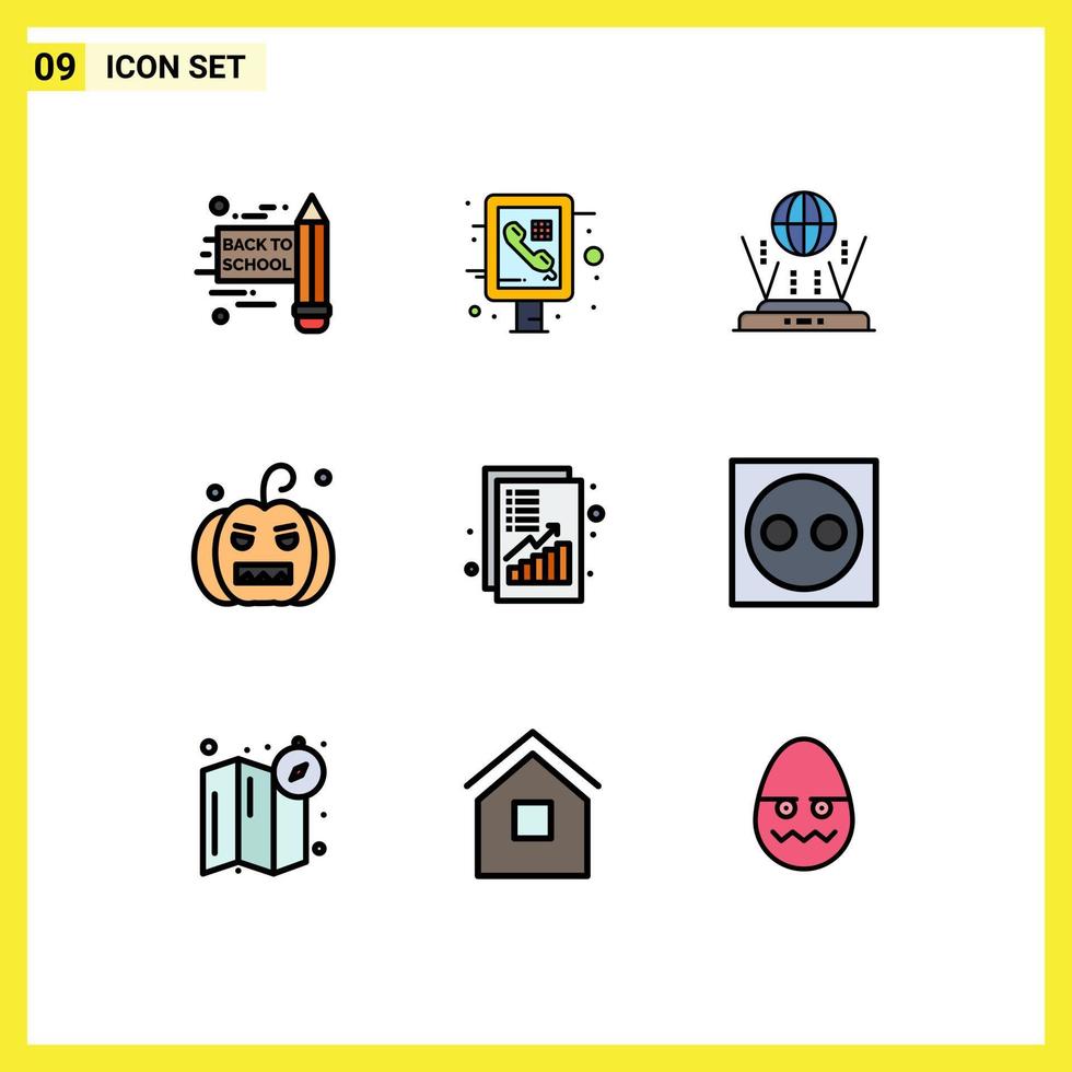 Piktogrammsatz von 9 einfachen gefüllten flachen Farben von Geldeinkommen Routeranalyse Horror editierbare Vektordesign-Elemente vektor