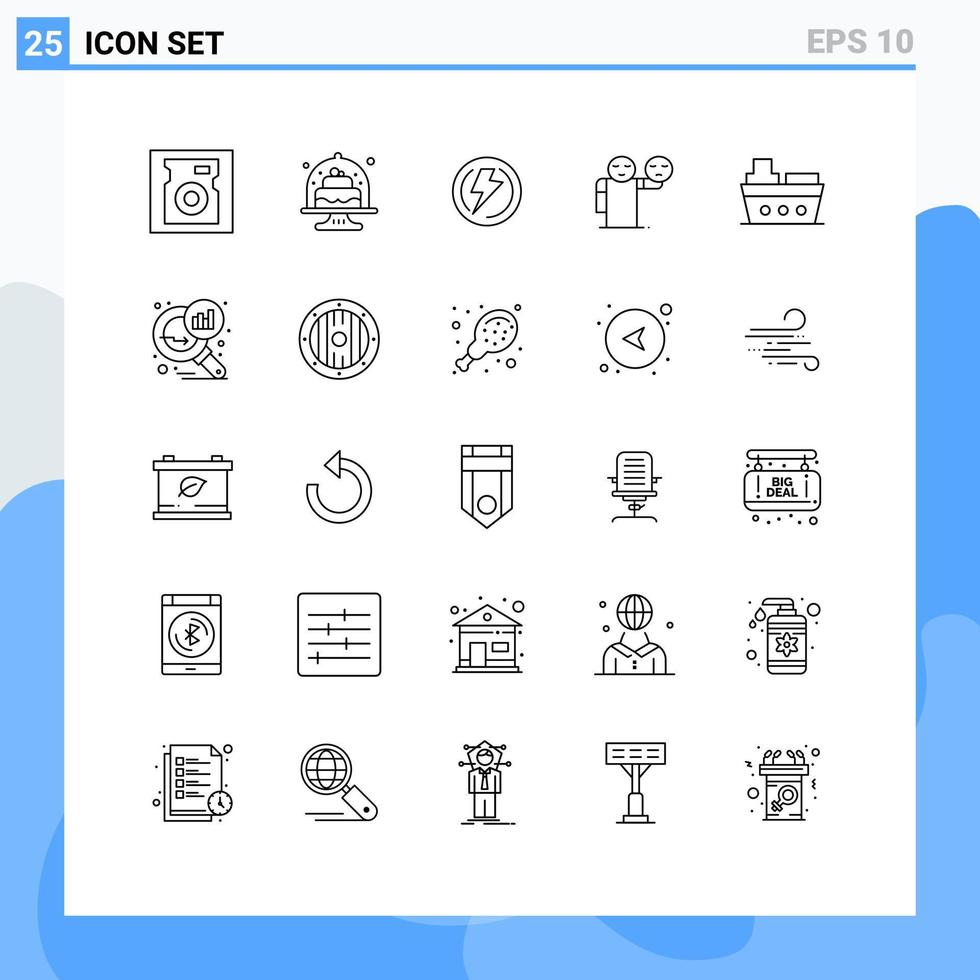 satz von 25 modernen ui symbolen symbole zeichen für boot emoji bolzen hand power editierbare vektordesignelemente vektor