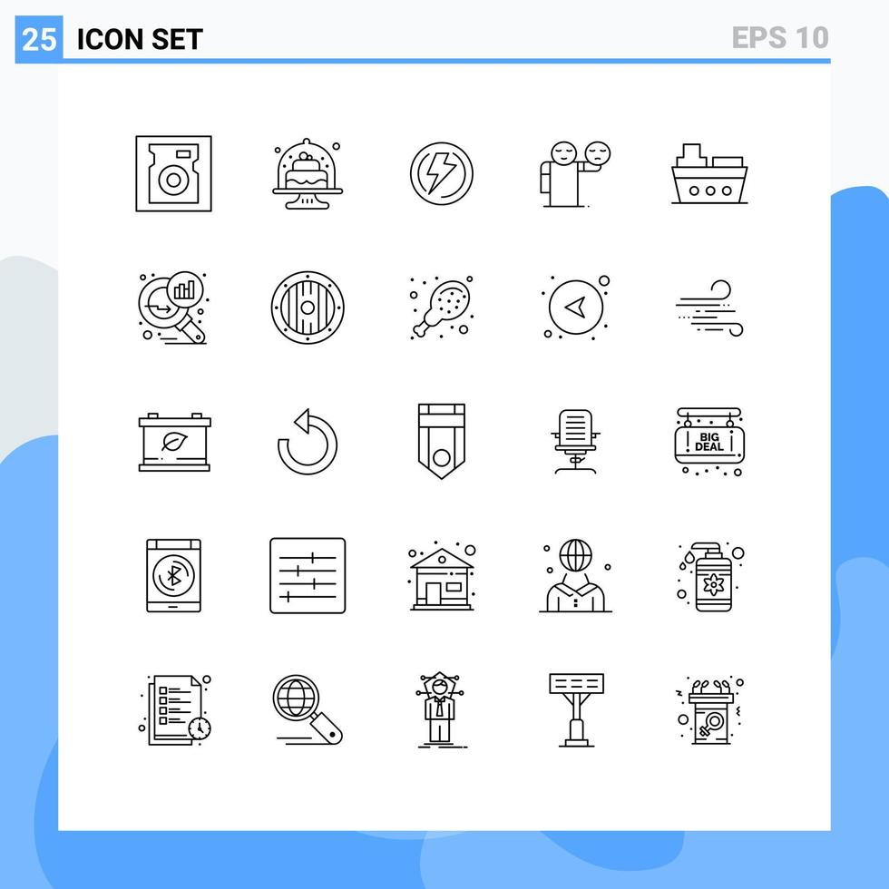 uppsättning av 25 modern ui ikoner symboler tecken för båt emoji bult hand kraft redigerbar vektor design element