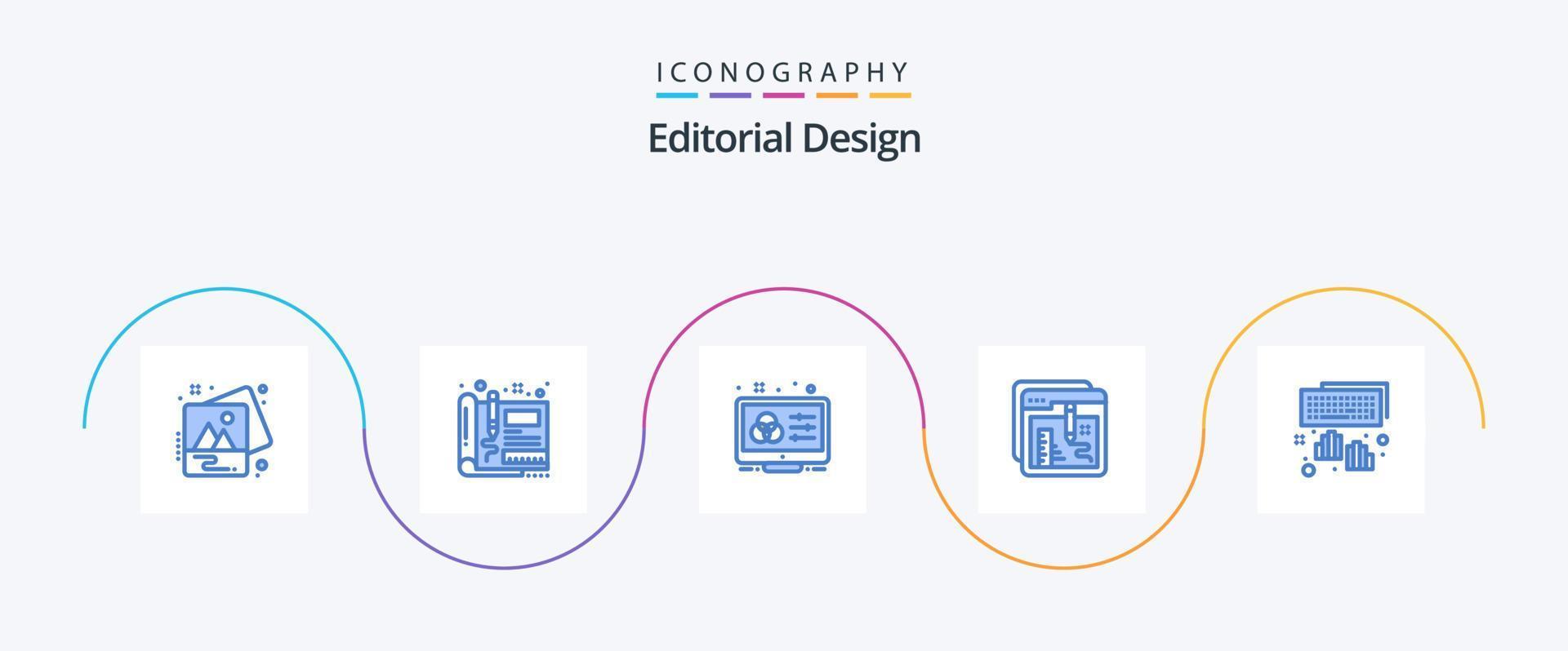 Editorial Design Blue 5 Icon Pack inklusive Bildung. kreativ. Design. Browser. Kontrolle vektor