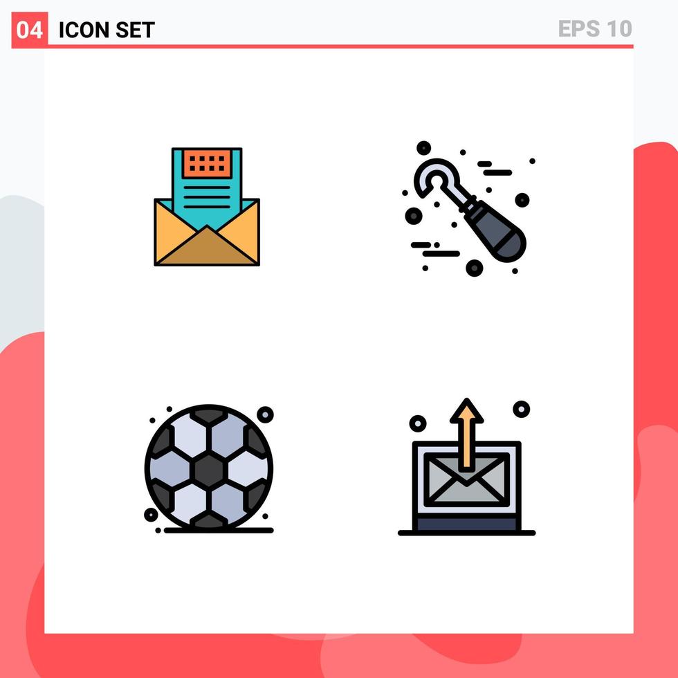 4 thematische Vektor-Fülllinien-Flachfarben und editierbare Symbole von E-Mail-Zahnarzt-Mail-Werkzeugen editierbare Vektordesign-Elemente vektor