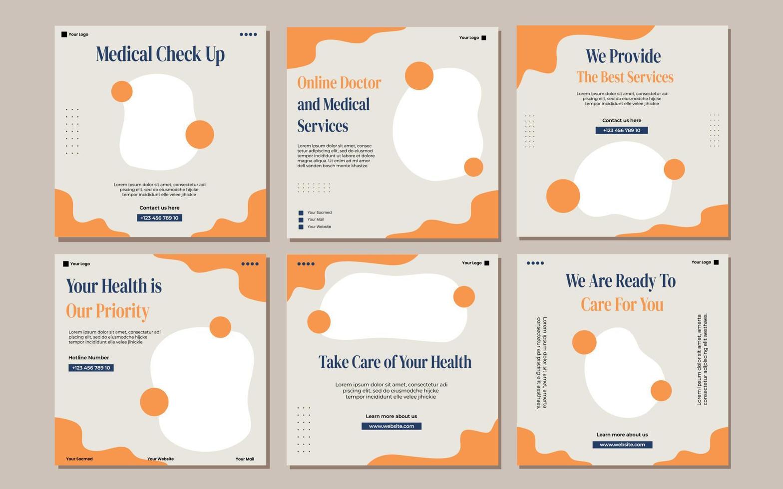 Postvorlagendesign für soziale Medien des medizinischen Gesundheitswesens. Flyer-Poster zur Förderung des Gesundheitsgeschäfts von Krankenhäusern, Ärzten, Kliniken und Zahnärzten. vektor