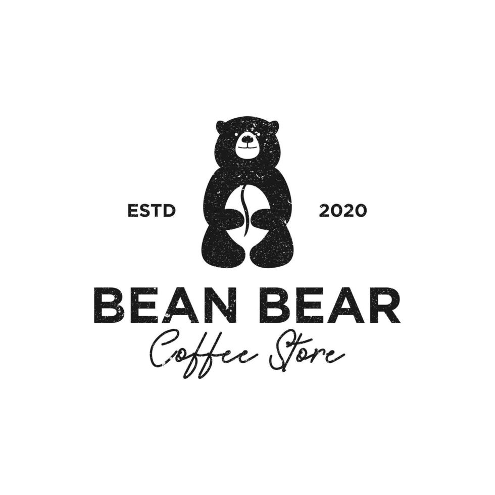 Vintage Bean Bear Coffee Shop Logo-Designs mit negativem Raumvektor vektor