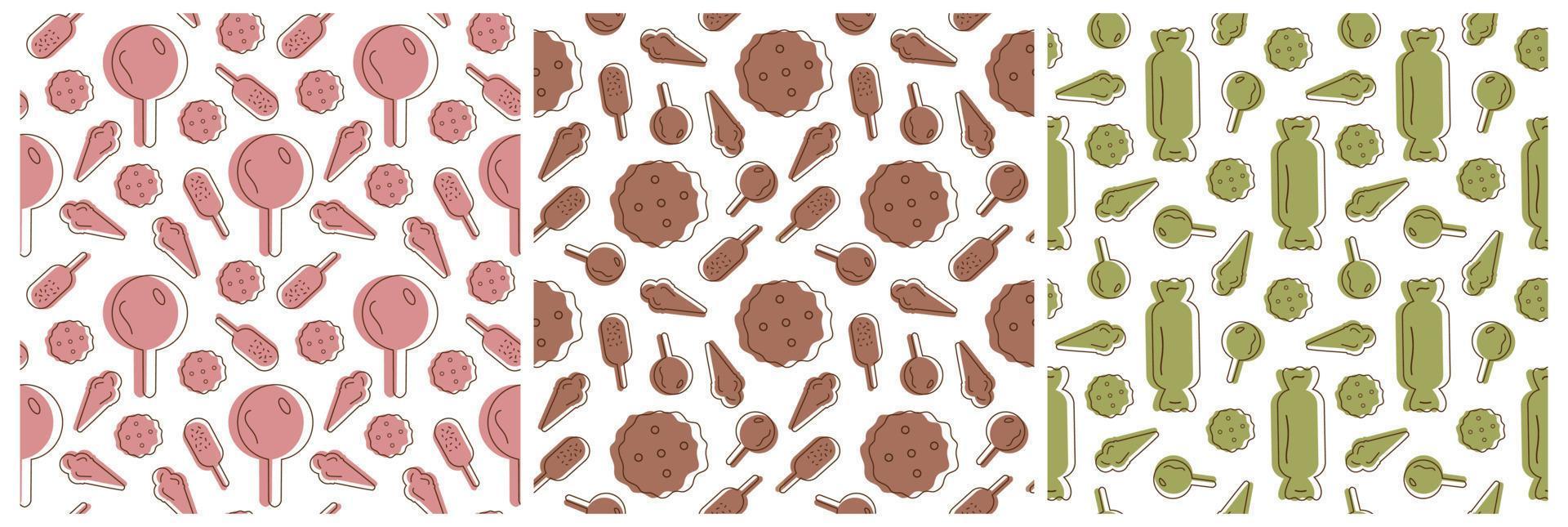 uppsättning av choklad sömlös mönster design med choco dekoration i mall hand dragen tecknad serie illustration vektor