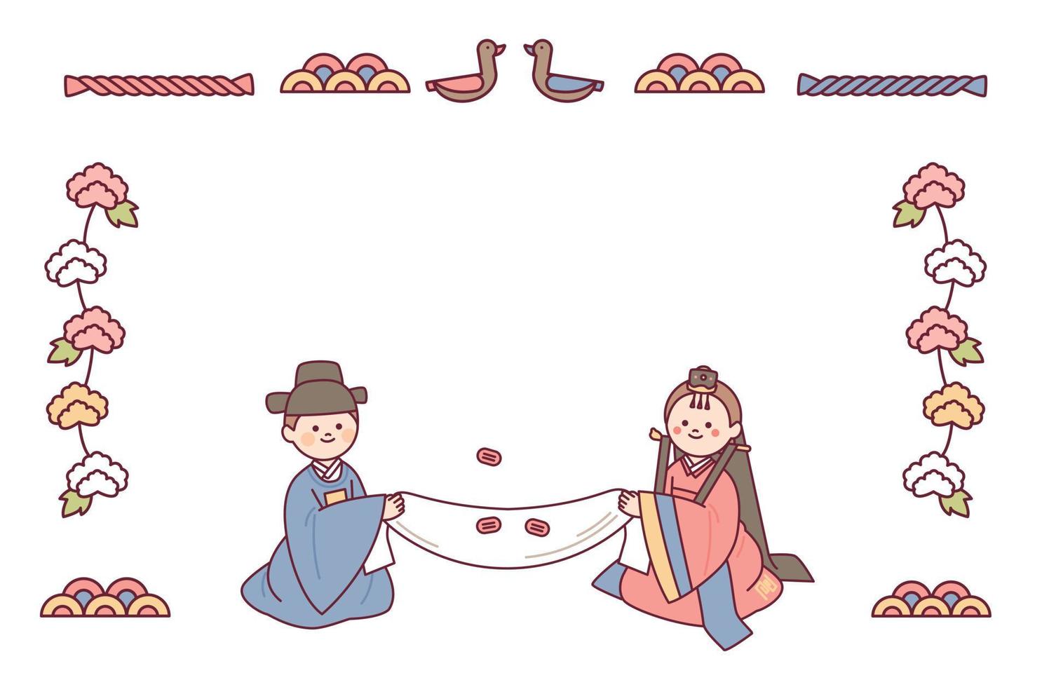 die braut und der bräutigam bei einem traditionellen koreanischen hochzeitsempfang. Design der Einladungskarte. vektor