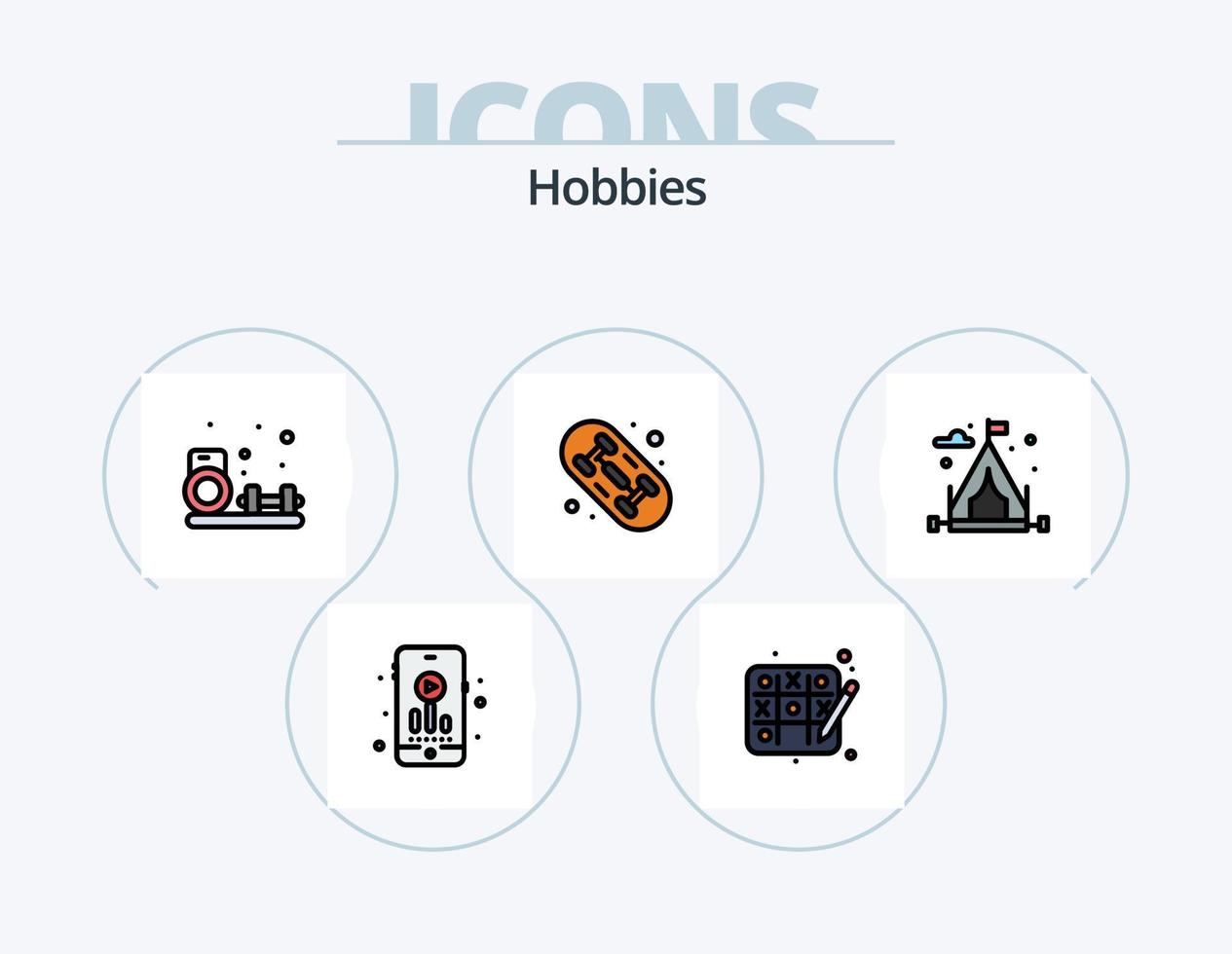 hobbies linje fylld ikon packa 5 ikon design. spel. hobbyer. bok. hobby. drake vektor