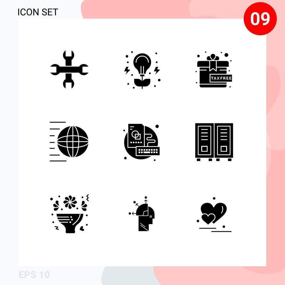 grupp av 9 modern fast glyfer uppsättning för skiss styrelse gåva transport frakt tjänster redigerbar vektor design element