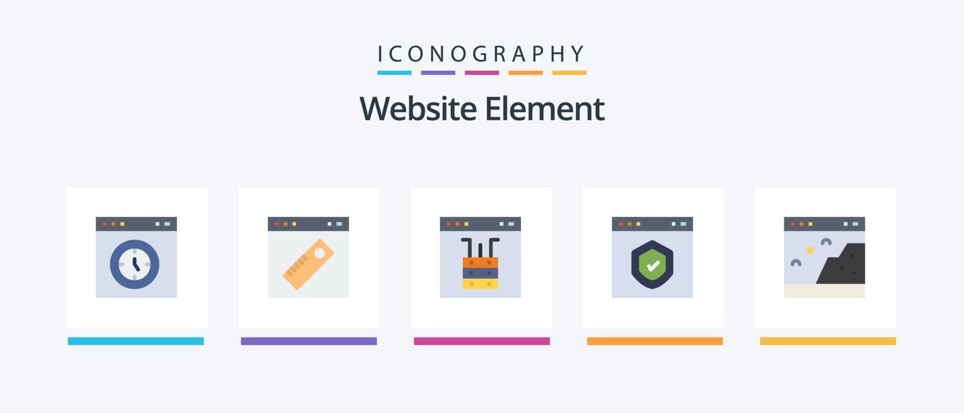 Website-Element Flat 5 Icon Pack inklusive Schnittstelle. Browser. Netz. Server. Schnittstelle. kreatives Symboldesign vektor