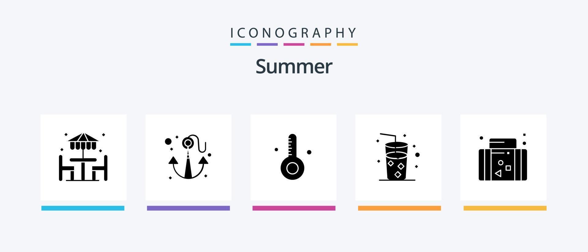 sommar glyf 5 ikon packa Inklusive sommar. Semester. strand. juice. strand. kreativ ikoner design vektor
