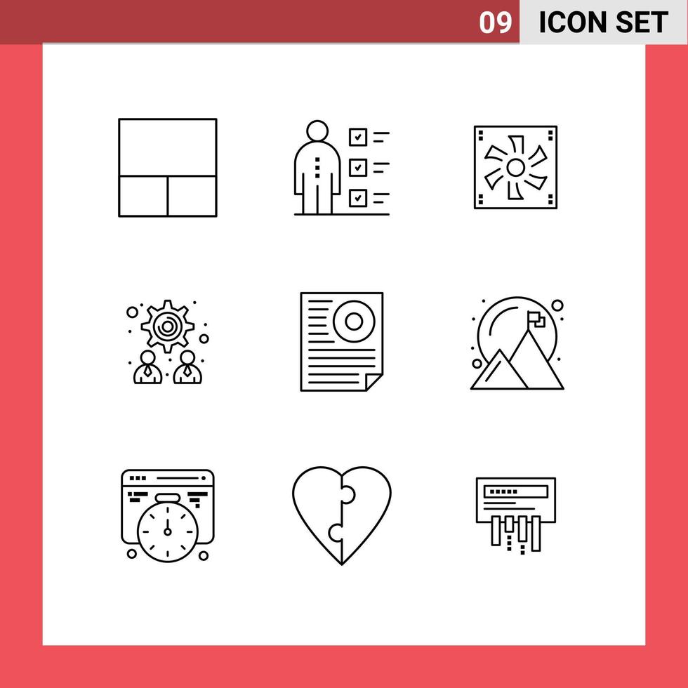 moderner Satz von 9 Umrissen Piktogramm von Briefdaten Compter Teamwork Management editierbare Vektordesign-Elemente vektor