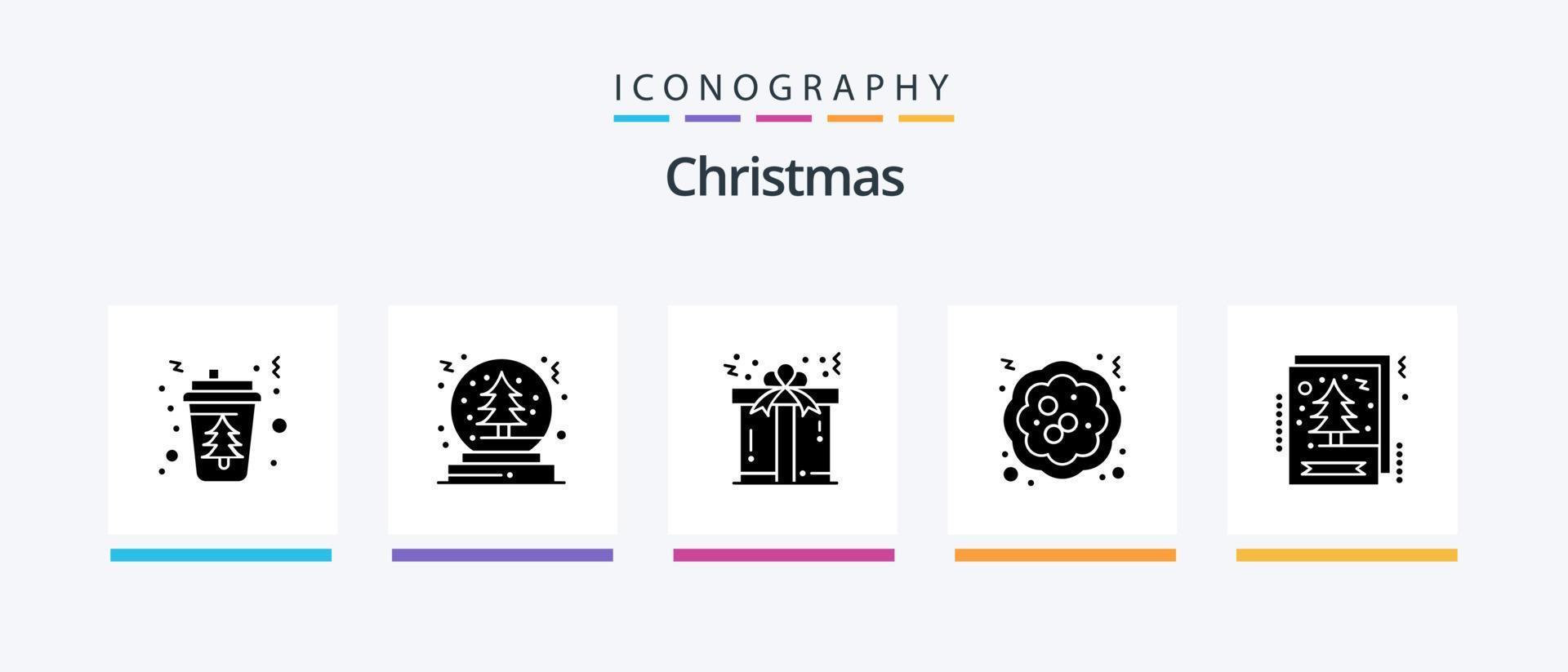 jul glyf 5 ikon packa Inklusive kort. mat. träd. jul. kärlek. kreativ ikoner design vektor