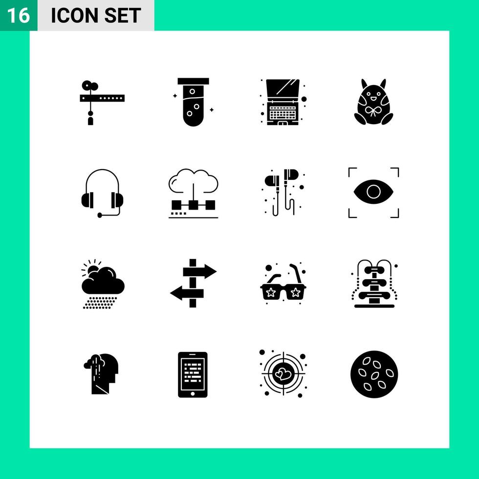 uppsättning av 16 modern ui ikoner symboler tecken för Stöd hörlurar dator Lycklig påsk redigerbar vektor design element