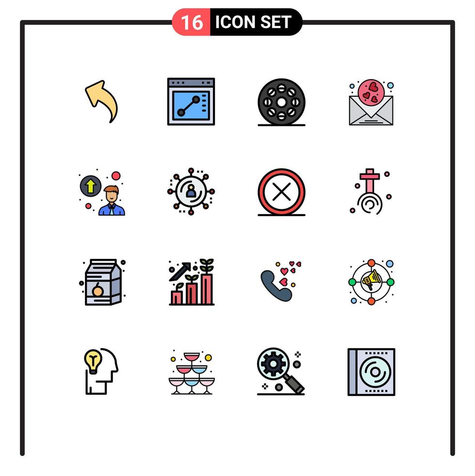 universell ikon symboler grupp av 16 modern platt Färg fylld rader av befordran begrepp personlig upp gradering film bröllop kärlek redigerbar kreativ vektor design element