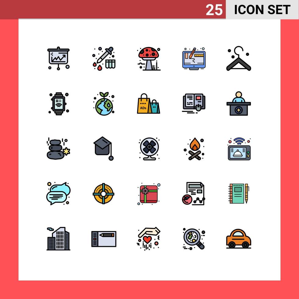mobil gränssnitt fylld linje platt Färg uppsättning av 25 piktogram av galge skärm amanita grafisk dator redigerbar vektor design element