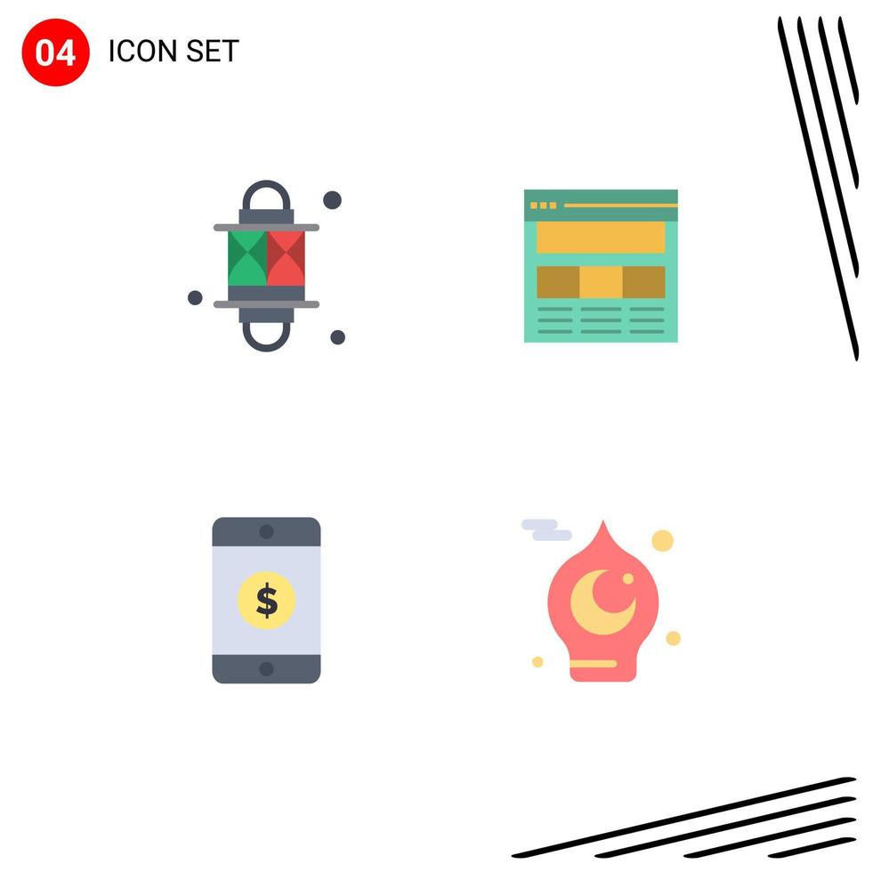 Stock Vector Icon Pack mit 4 Zeilenzeichen und Symbolen für Laternen-Online-Lampenseite mobile editierbare Vektordesign-Elemente