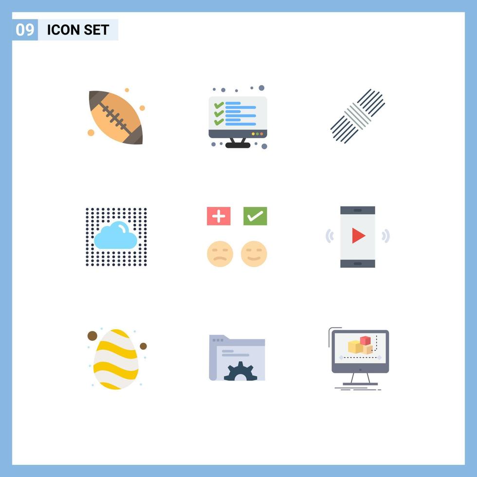 moderner Satz von 9 flachen Farben und Symbolen wie Emojis sicheres Ergebnis Sky Cloud editierbare Vektordesign-Elemente vektor