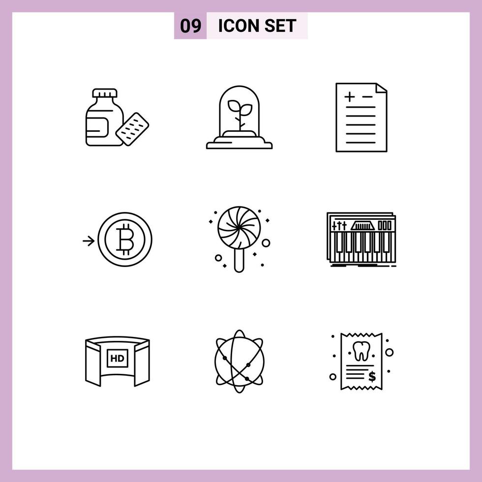 satz von 9 modernen ui-symbolen symbole zeichen für schlüssel controller test candy geburtstag editierbare vektordesignelemente vektor