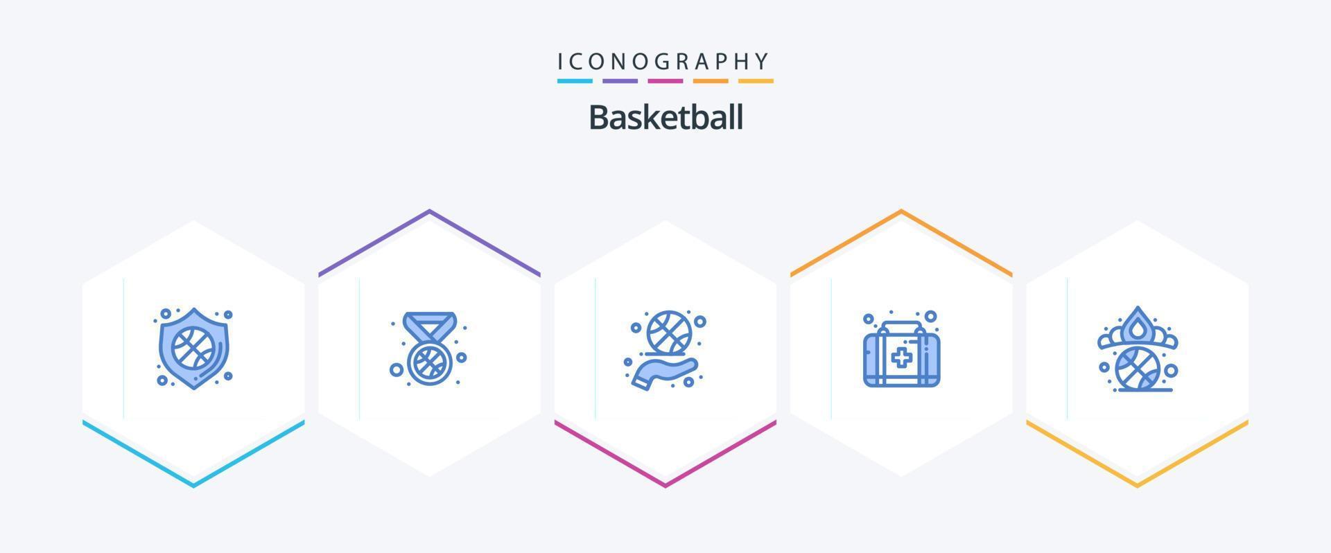 basketboll 25 blå ikon packa Inklusive kung. krona. kondition. låda. först hjälpa vektor