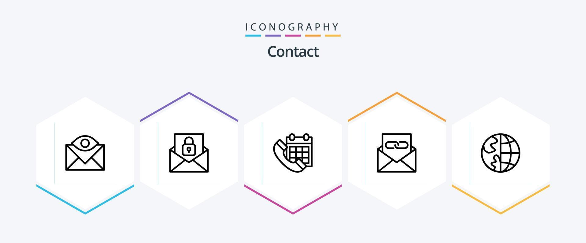 Kontakt 25 linje ikon packa Inklusive e-post. Kontakt. låsa. kommunikation. datum vektor