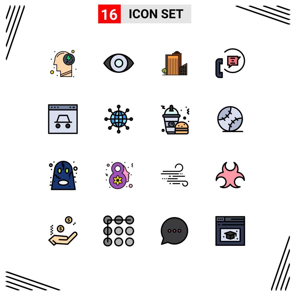 moderner Satz von 16 flachen, farbig gefüllten Linien Piktogramm von Hacker-Telefon-Build-Hilfe-Kommunikation editierbare kreative Vektor-Design-Elemente vektor