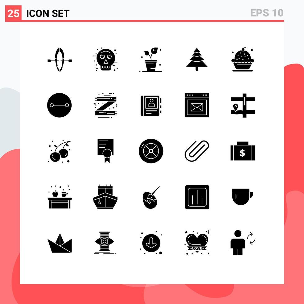 modern uppsättning av 25 fast glyfer och symboler sådan som efterrätt kaka ekologi bakning växt redigerbar vektor design element