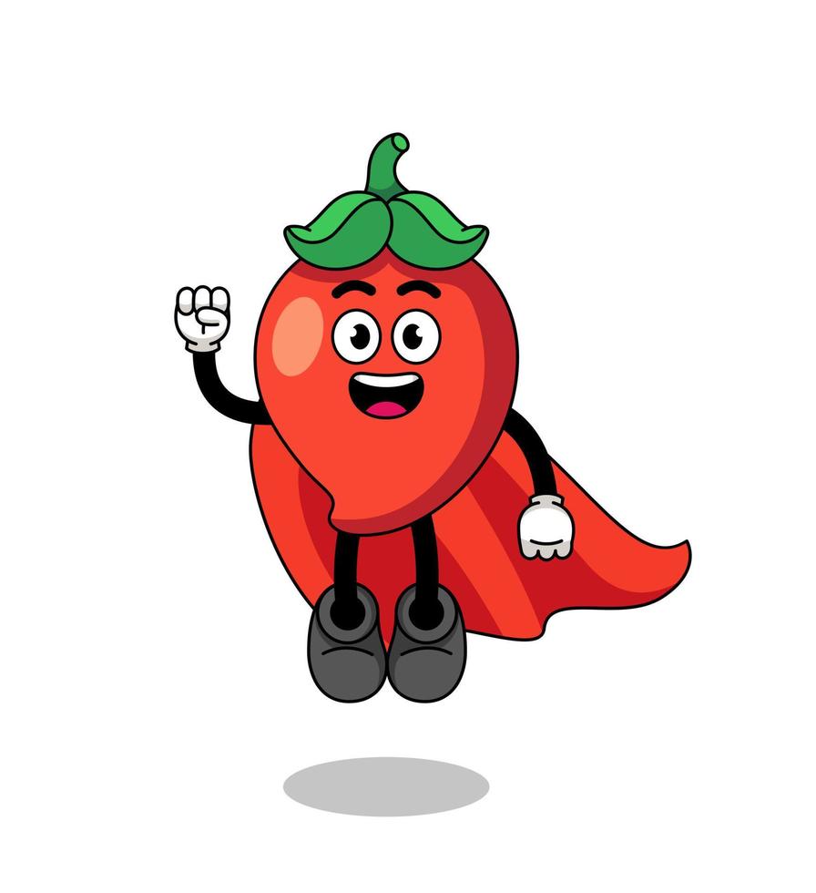 chili peppar tecknad serie med flygande superhjälte vektor