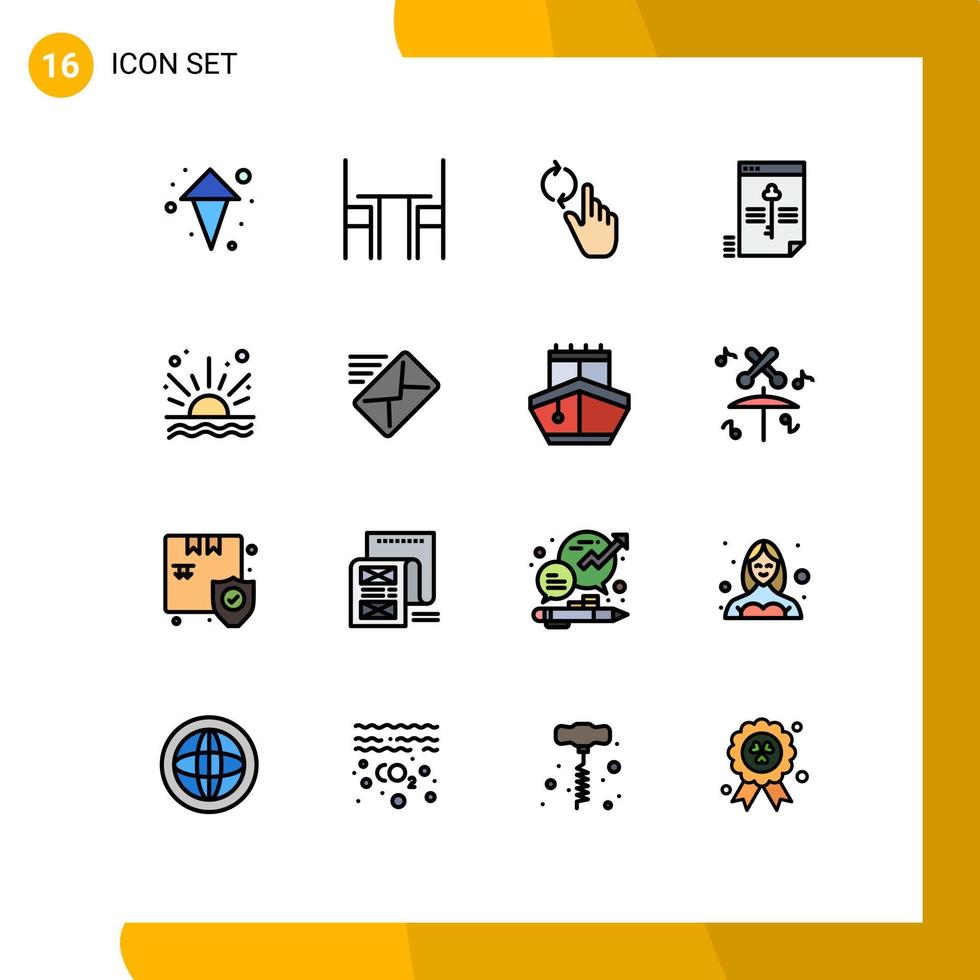 modern uppsättning av 16 platt Färg fylld rader pictograph av hav nyckel finger låsa fil redigerbar kreativ vektor design element