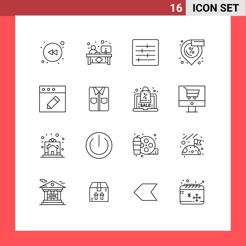 grupp av 16 konturer tecken och symboler för mac app kontrollera handla plats redigerbar vektor design element