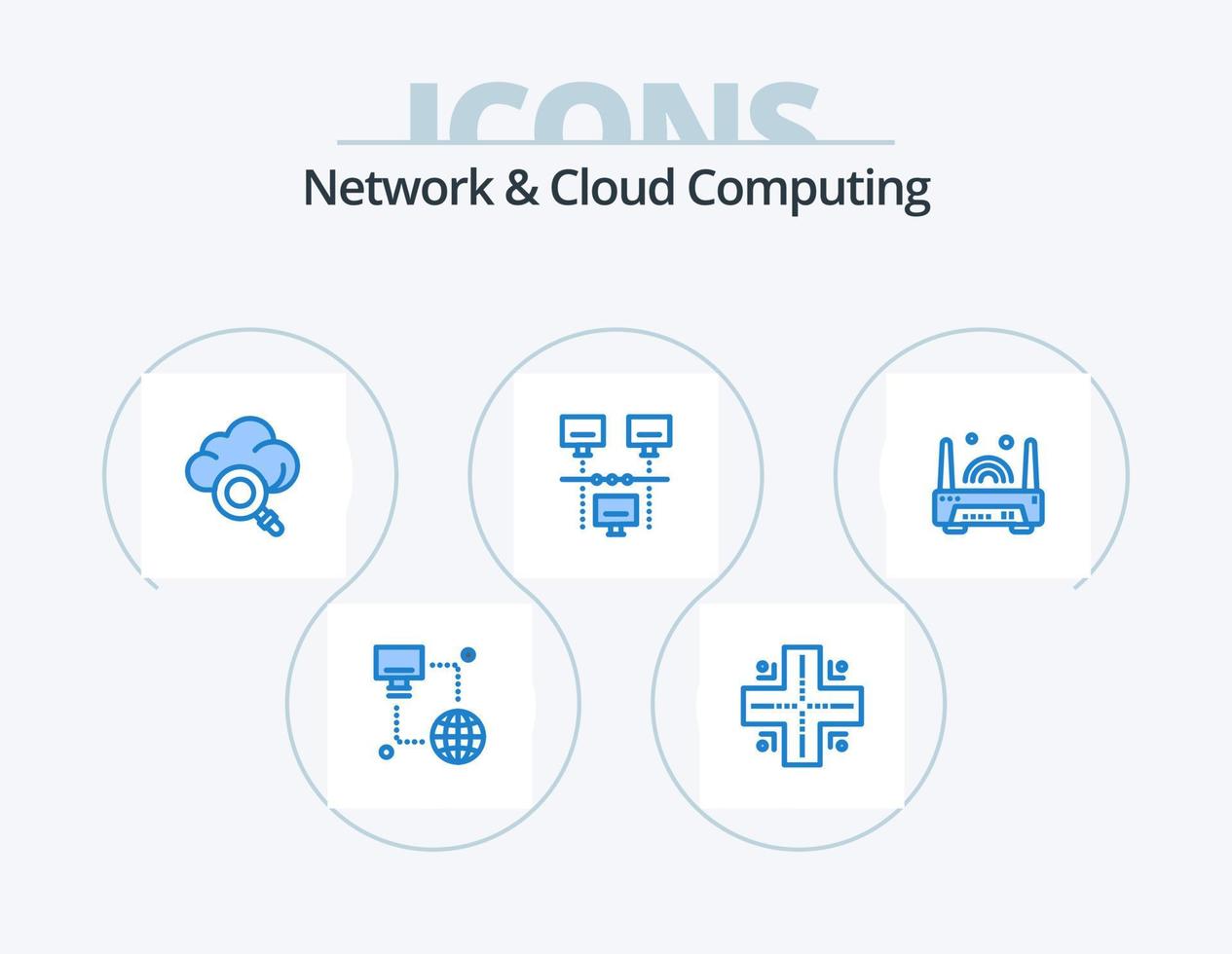 Netzwerk und Cloud-Computing blaues Icon Pack 5 Icon Design. Technologie. elektronisch. Forschung. Gerät. teilen vektor