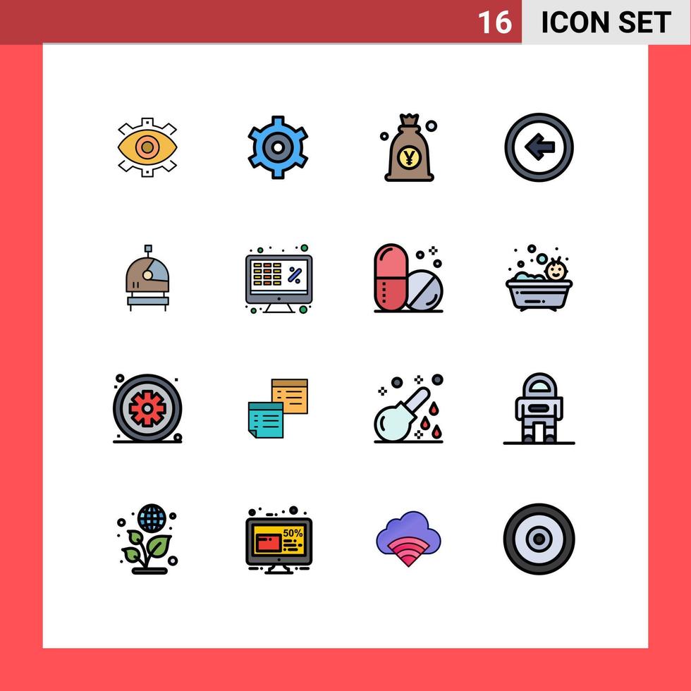 grupp av 16 platt Färg fylld rader tecken och symboler för användare pil miljö väska japansk redigerbar kreativ vektor design element