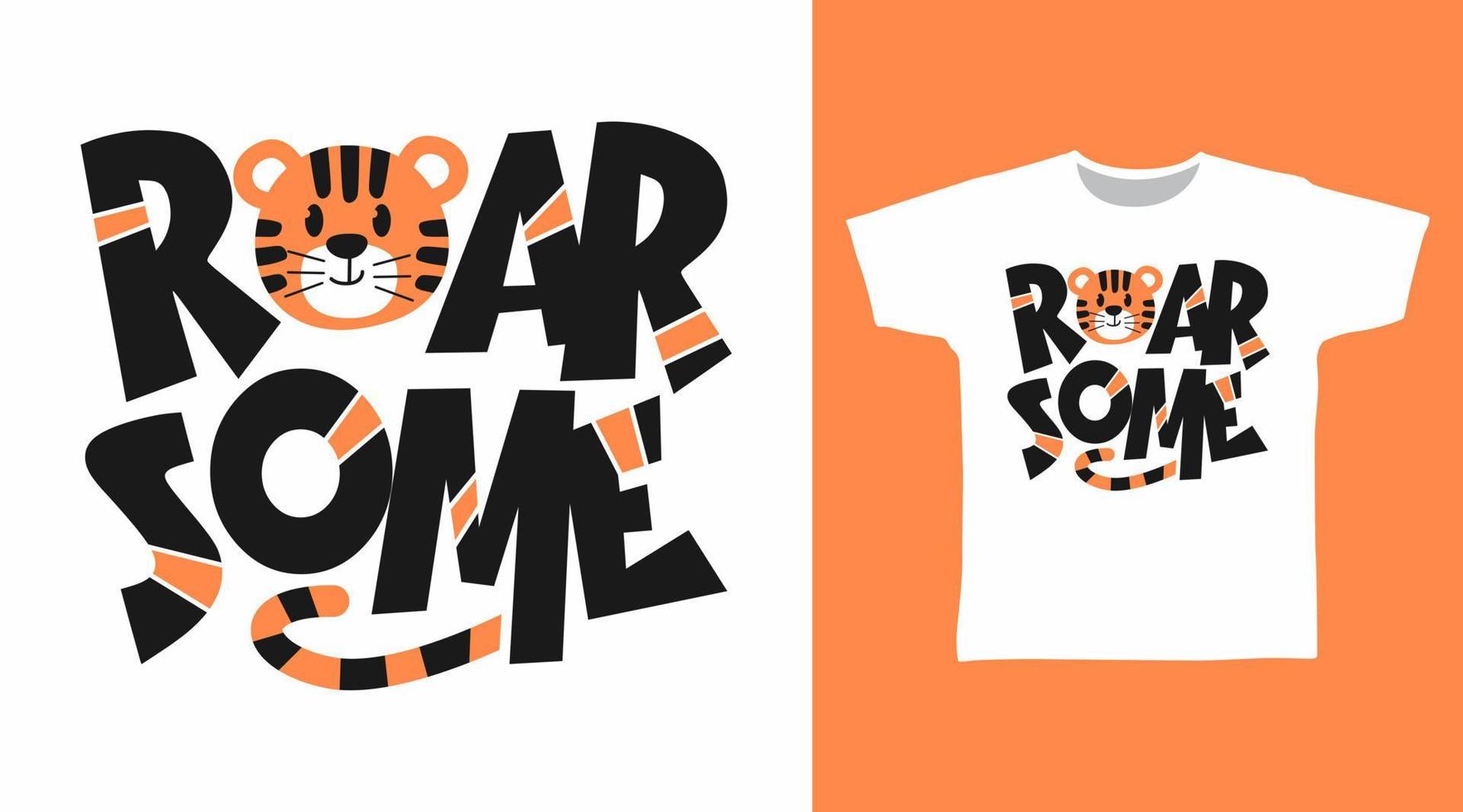 brüllendes Tiger-T-Shirt und trendiges Design der Kleidung mit einfacher Typografie vektor