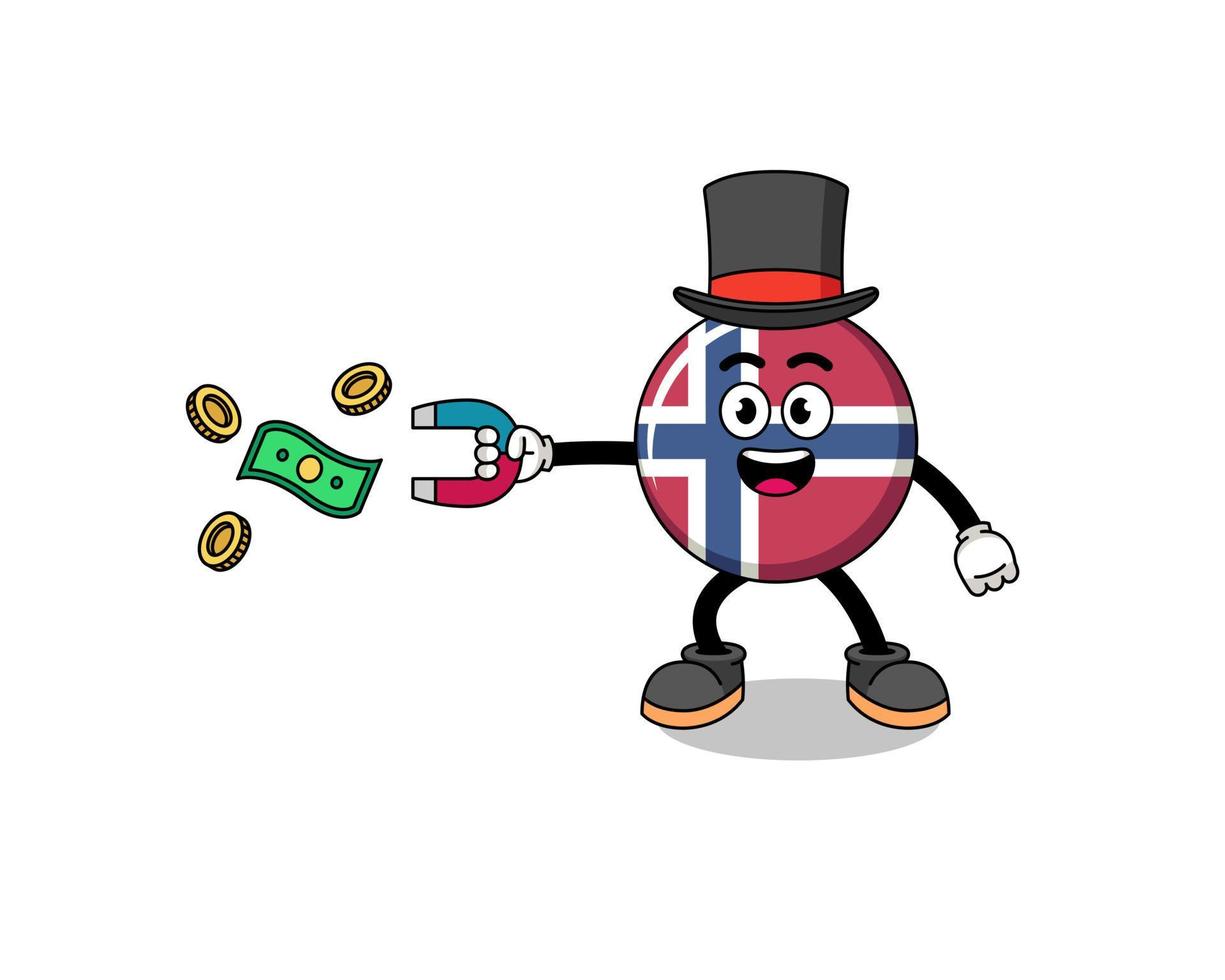 karaktär illustration av Norge flagga fångst pengar med en magnet vektor