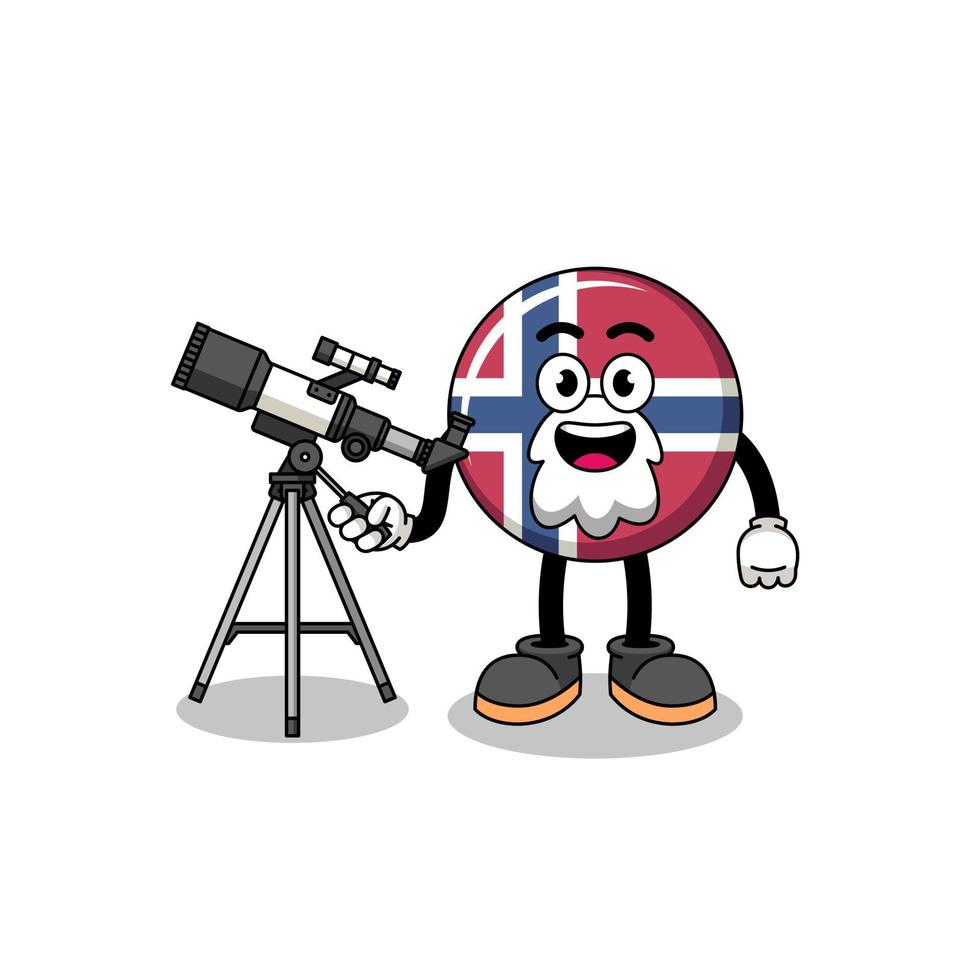 illustration av Norge flagga maskot som ett astronom vektor