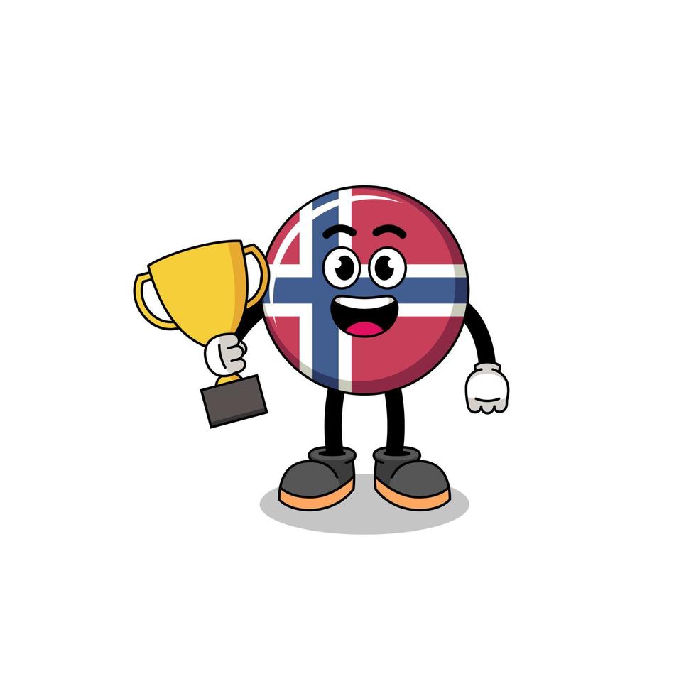 tecknad serie maskot av Norge flagga innehav en trofén vektor