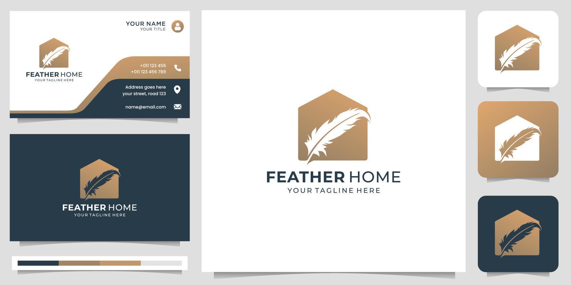 kreativ signatur fjäder logotyp och Hem platt design begrepp. logotyp och företag kort mall. vektor