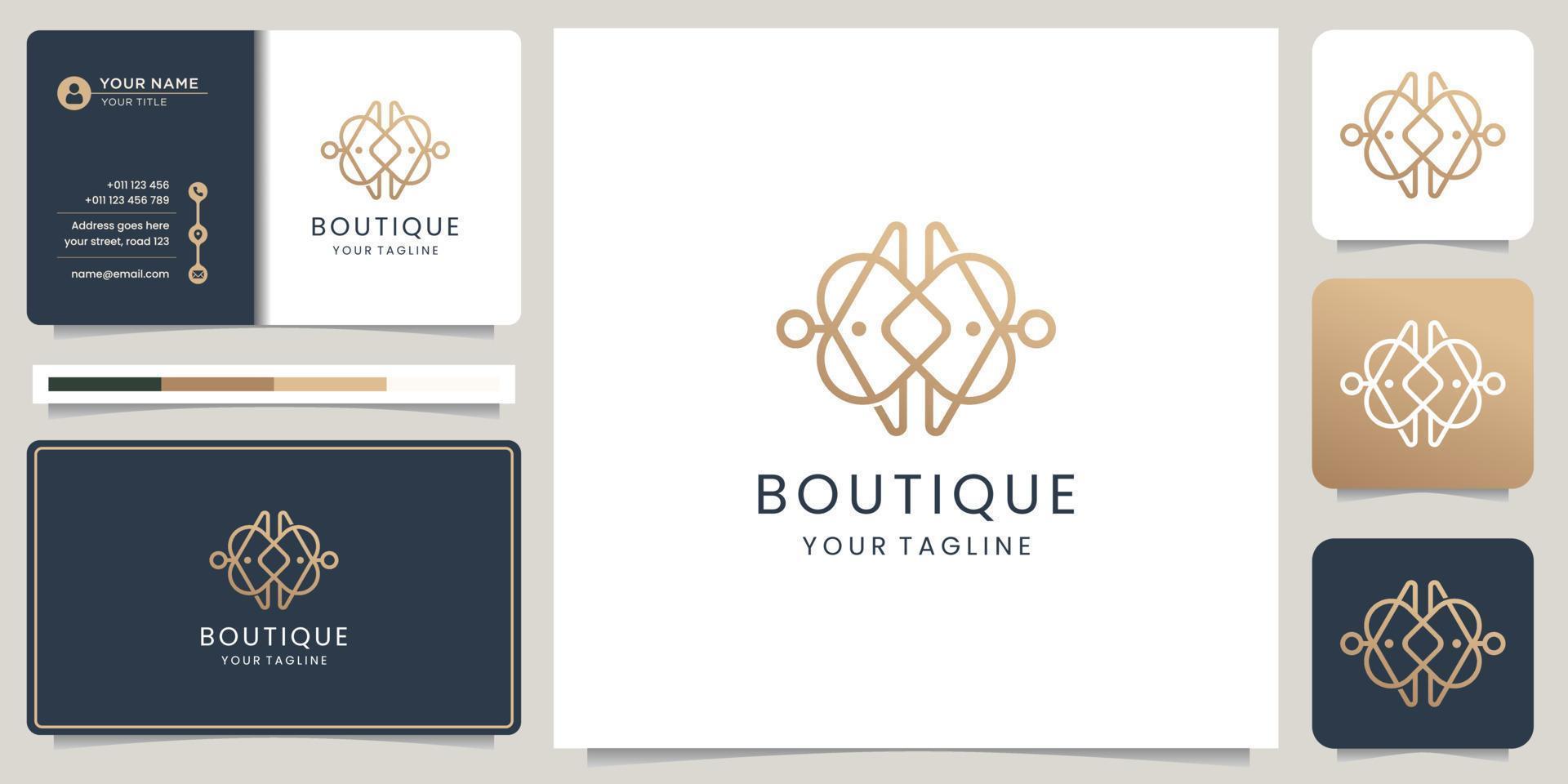 minimalistisk linjär boutique logotyp mall. mode logotyp, feminin salong, företag kort, lyx, guld. vektor