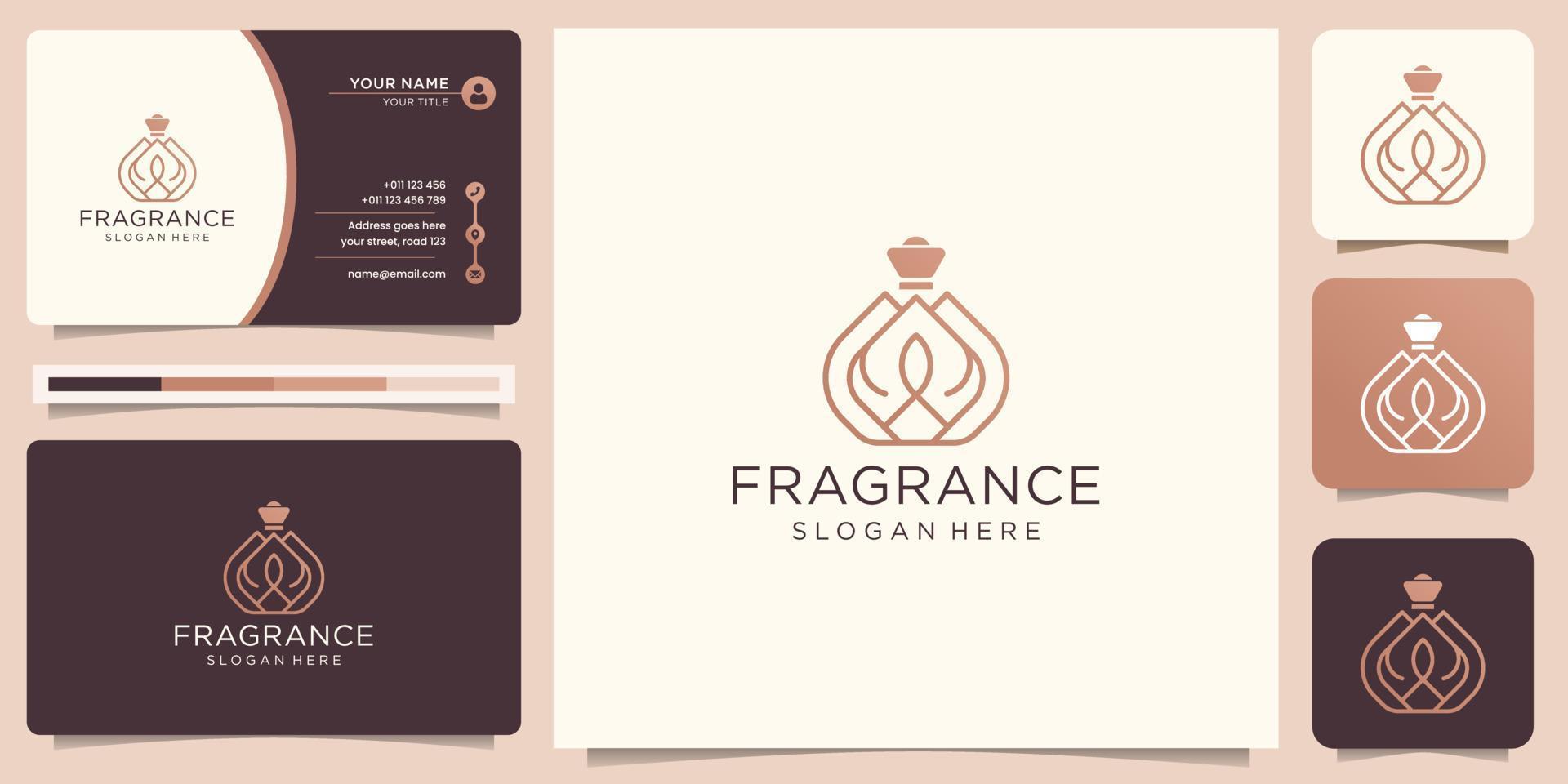 Parfüm-Logo-Vorlage für weibliche Schönheit. kreativer Duft im linearen Stil, Sprühflasche, Luxusdesign. vektor