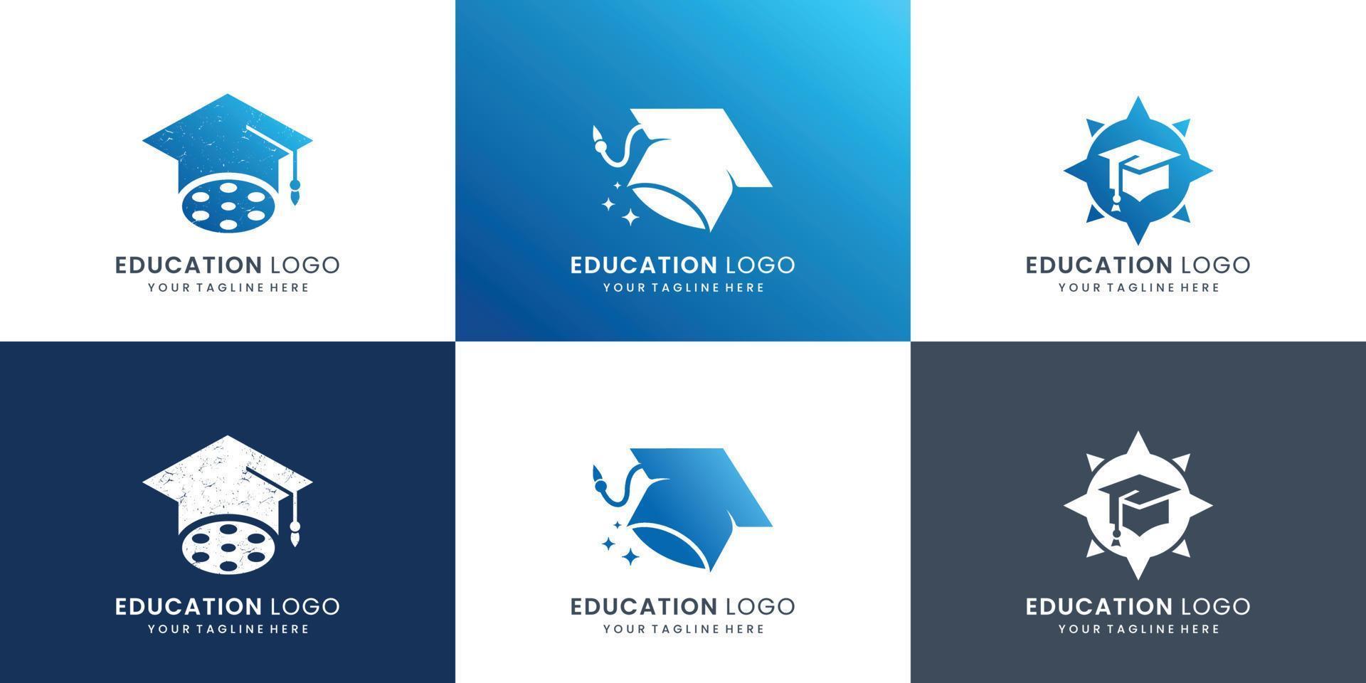 samling av utbildning logotyp design. inspiration toga logotyp, högskola, examen logotyp, framgång studerande. vektor