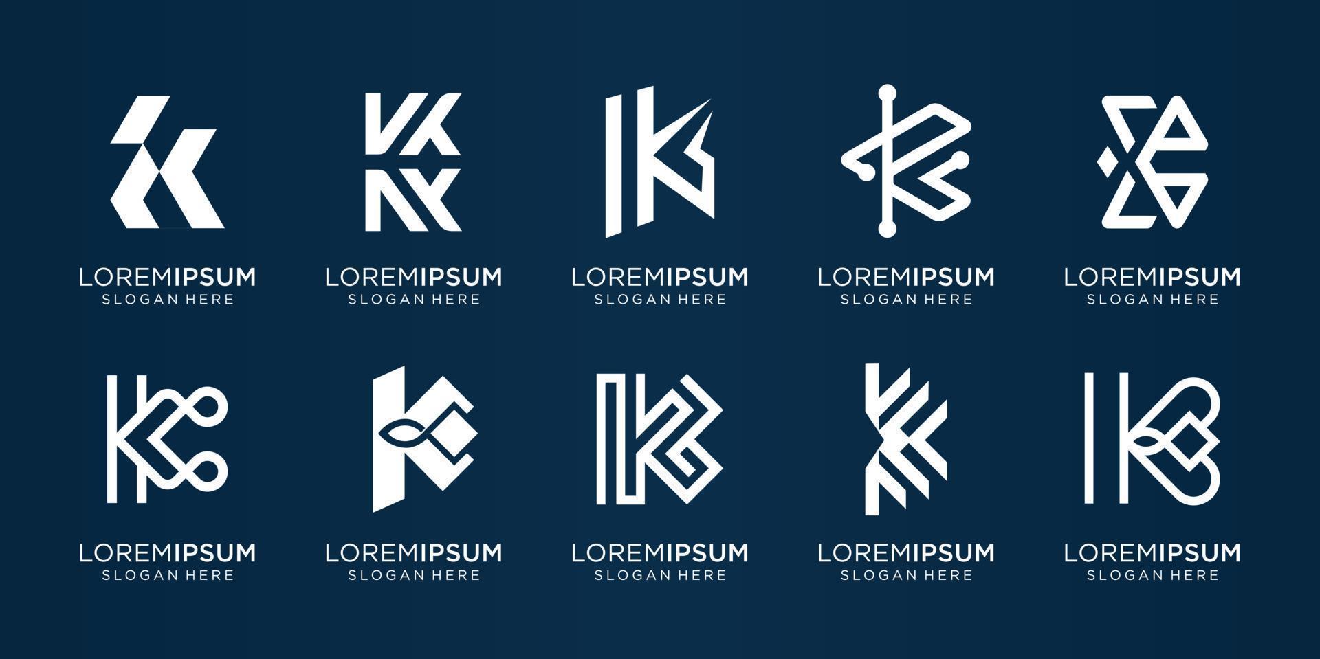 uppsättning av kreativ monogram brev k logotyp mall.ikoner för företag, teknik, inspiration, illustration. premie vektor