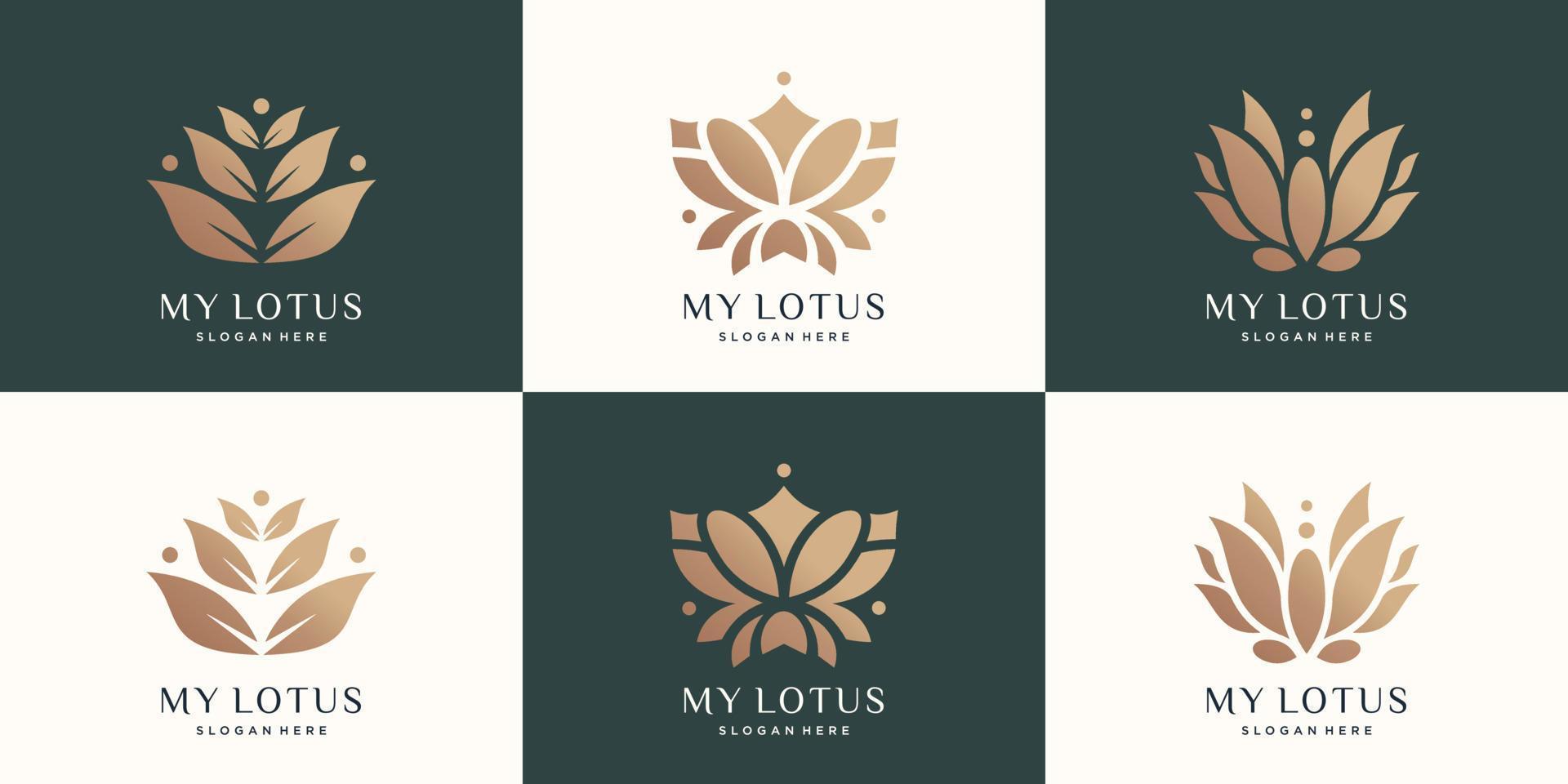 lyx lotus logotyp uppsättning. kreativ abstrakt logotyp lotus, blomma, natur. premie vektor
