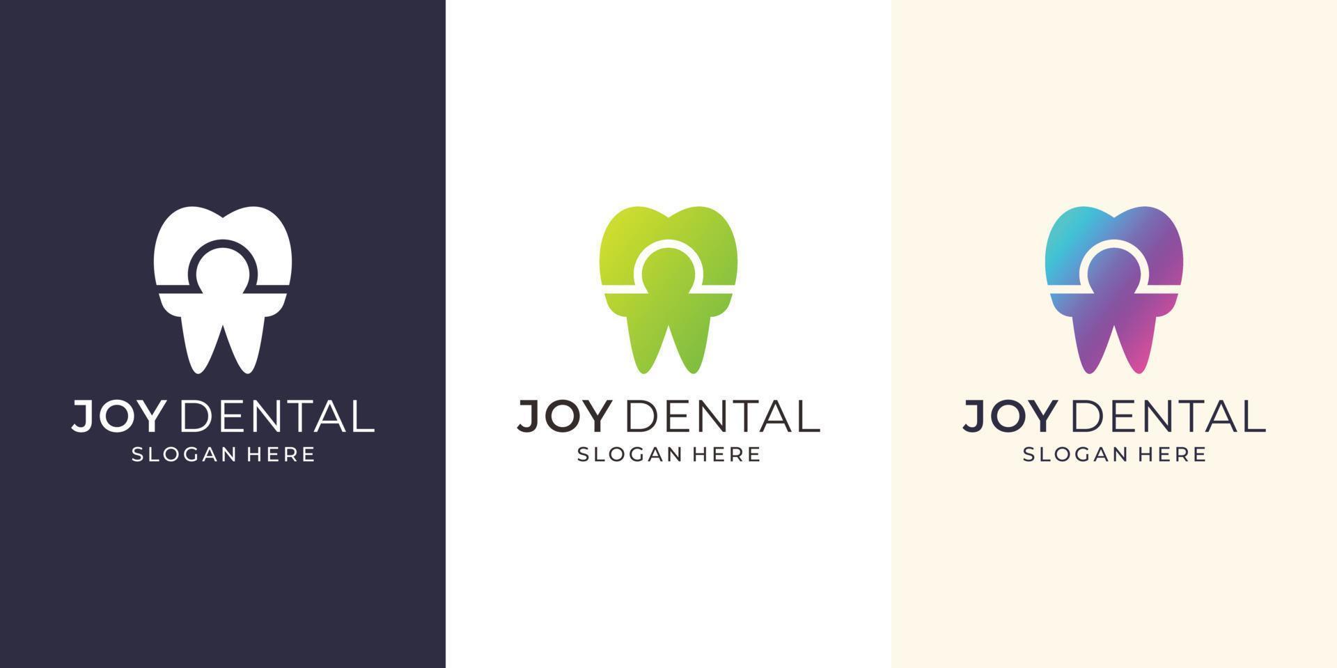 kreativ av kombination logotyp glädje med dental design. modern stil, glädje, tandvård, vård, hälsa, klinik. premie vektor