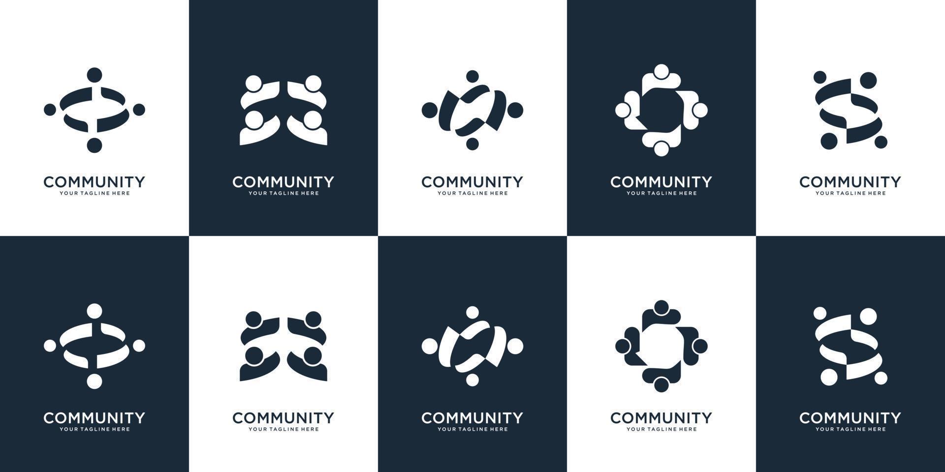 Sammlung von Logos für soziale Gruppen. Teamarbeit, Gemeinschaft, abgerundete, abstrakte Menschen. Premium-Vektor vektor
