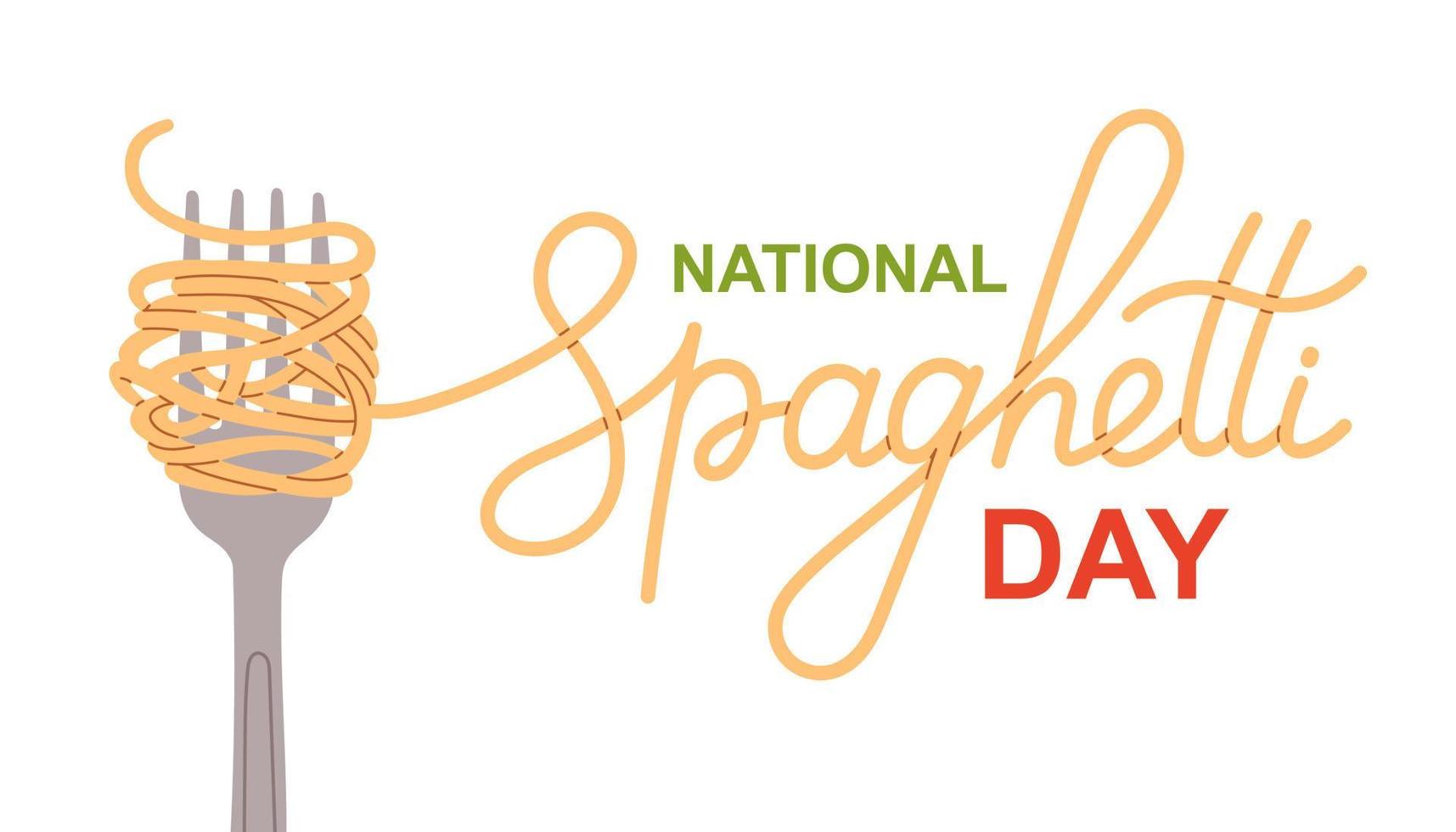 nationell spaghetti dag. spaghetti ord, pasta och gaffel. vektor illustration