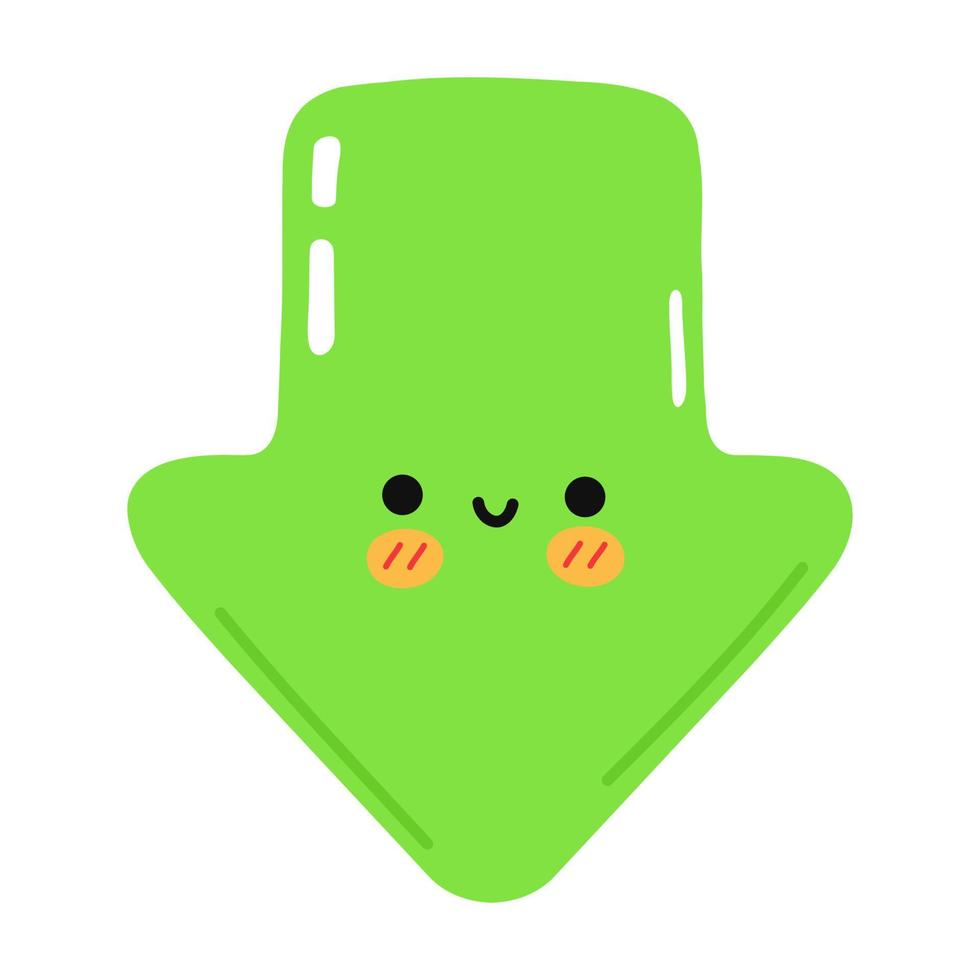 süßes lustiges grünes Pfeilsymbol. vektor hand gezeichnete karikatur kawaii charakter illustration symbol. isoliert auf weißem Hintergrund. grüner Pfeil nach unten