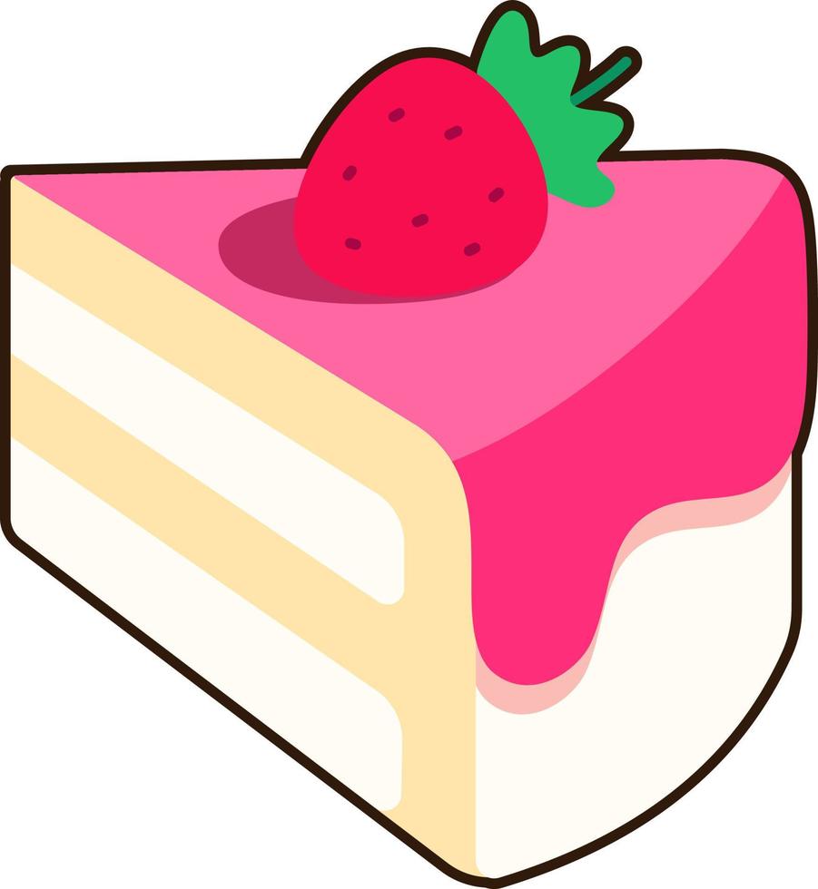 en bit av vanilj jordgubb kaka lutande lite uppåt efterrätt ikon element illustration platt klistermärke svart stil vektor
