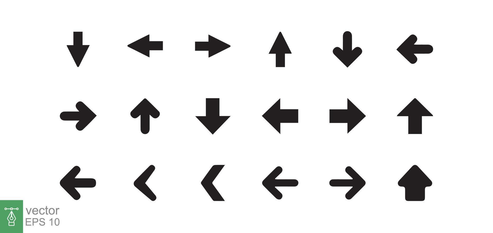 uppsättning av svart pil ikoner. samling annorlunda pilar tecken. runda, riktning tecken för infografik, vänster, höger, smal, framåt- symbol. vektor illustration design isolerat på vit bakgrund eps 10.