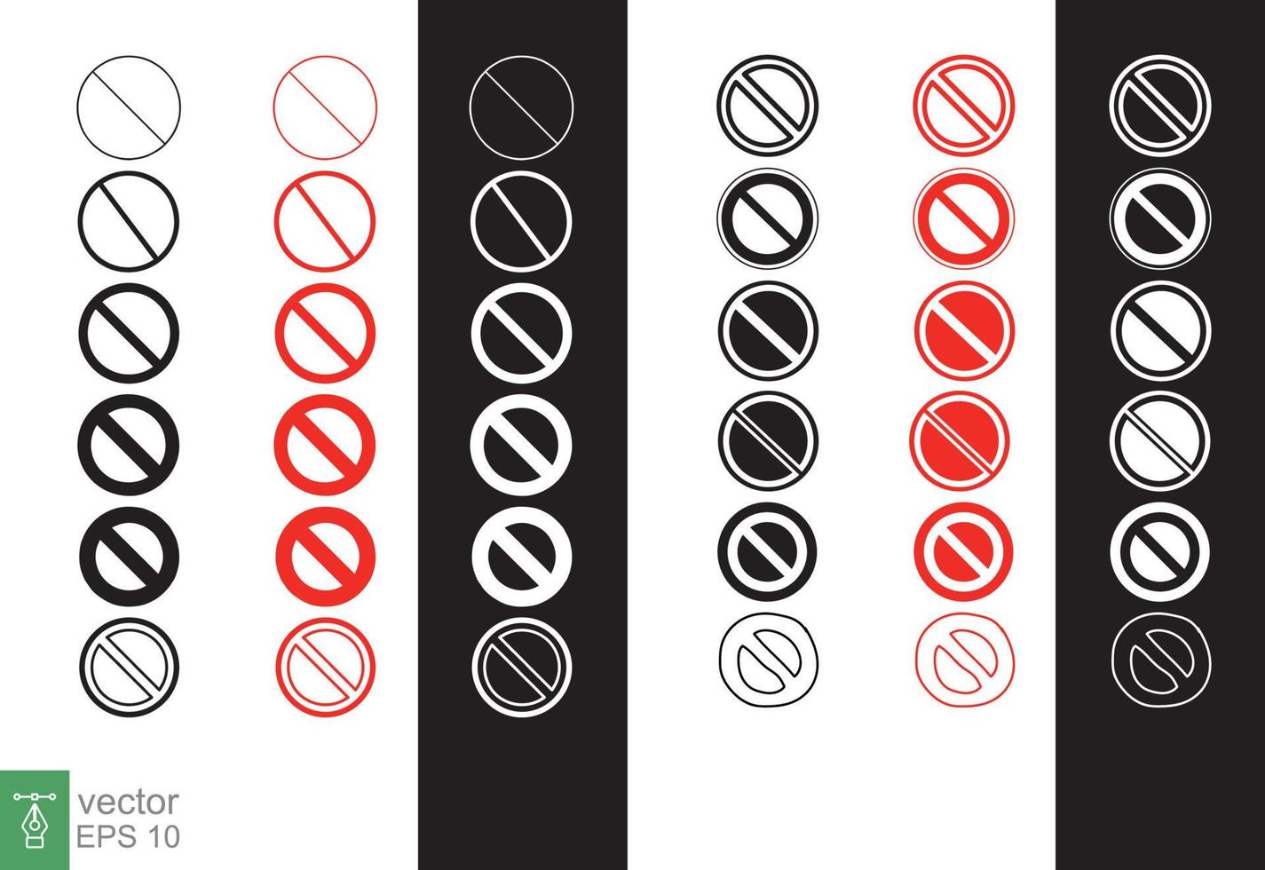 Symbolsatz verbieten. einfacher flacher Stil. Anti-Schild, Verbotssymbol, rote Vorsicht, Beschränkungskonzept. umriss, dünne linie, solide, glyphendesignsammlung. vektorillustration isoliert. Folge 10. vektor