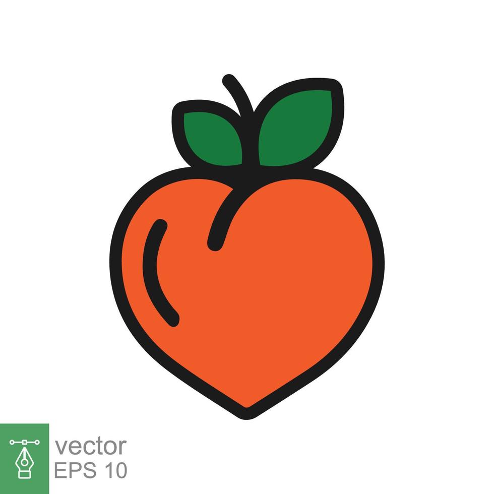 persika ikon. enkel fylld översikt stil. färsk orange persikor med grön löv, tropisk frukt, organisk, blad, platt, friska mat begrepp. vektor illustration isolerat på vit bakgrund. eps 10.