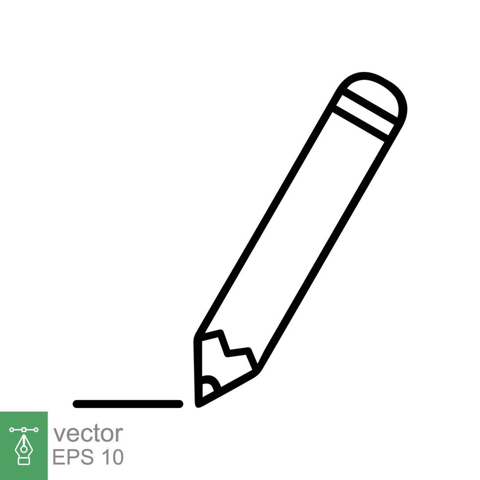 Bleistift-Symbol. einfacher Gliederungsstil. Bleistiftspitze. Zeichenstift, Graphit, Ebene, Schulelement, Bildungskonzept. dünne Linie Vektorillustration isoliert auf weißem Hintergrund. Folge 10. vektor