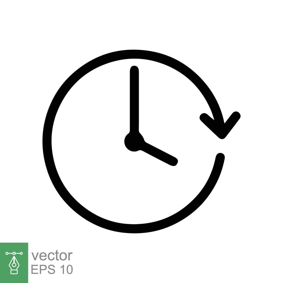 Zeitablauf-Symbol. einfacher Gliederungsstil. Uhr mit rundem Pfeil, Countdown-Timer, im Uhrzeigersinn, flaches Design, Symbol für Kreisuhrlinie. Vektor-Illustration isoliert auf weißem Hintergrund. Folge 10. vektor